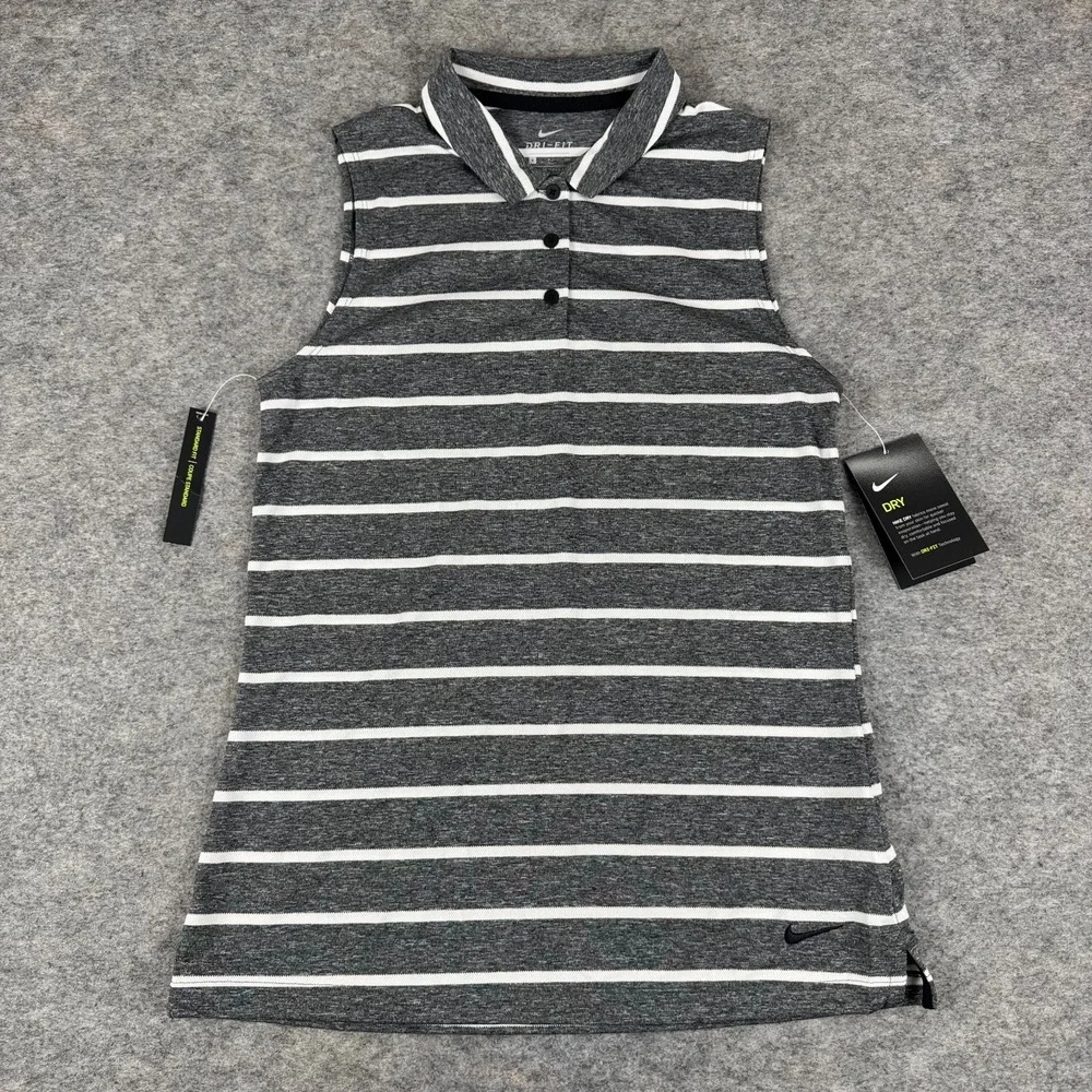 Nike Dri Fit Golf Polo Shirt Sleeveless Striped Standard Fit Gray Womens Small S
